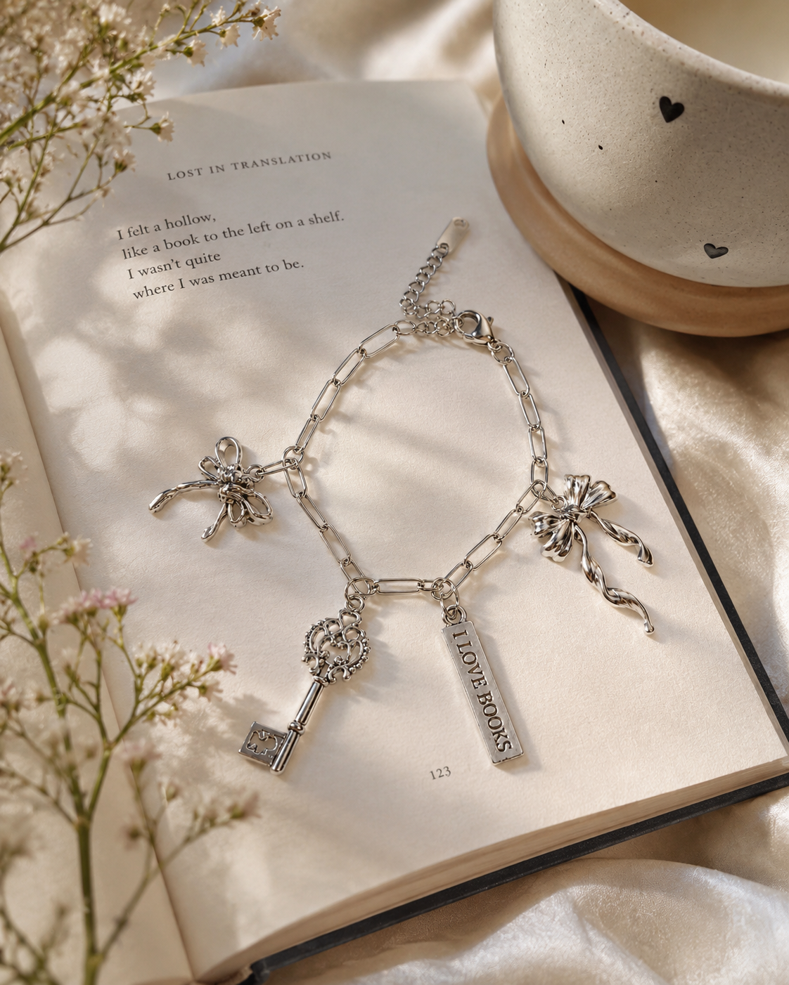 GGB Charm Bracelet - I Love Books & Bows